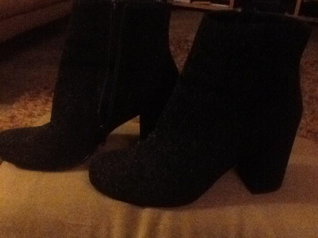 Preview of the first image of Faith boots black and sparkly, block heel.