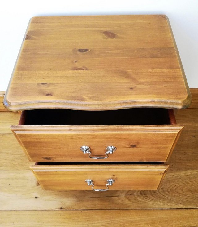Image 2 of CHEST OF DRAWERS Pine Wood Furniture Cabinet 2 Drawer Chrome