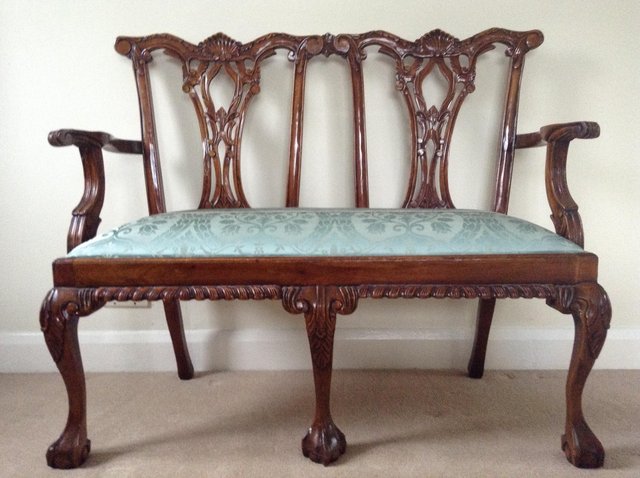 Preview of the first image of Antique Style Carved oak settle hall seat bench Gothic sofa.