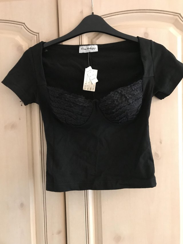 Preview of the first image of New Miss Selfridge Sexy Black Top, Black laced Cups.