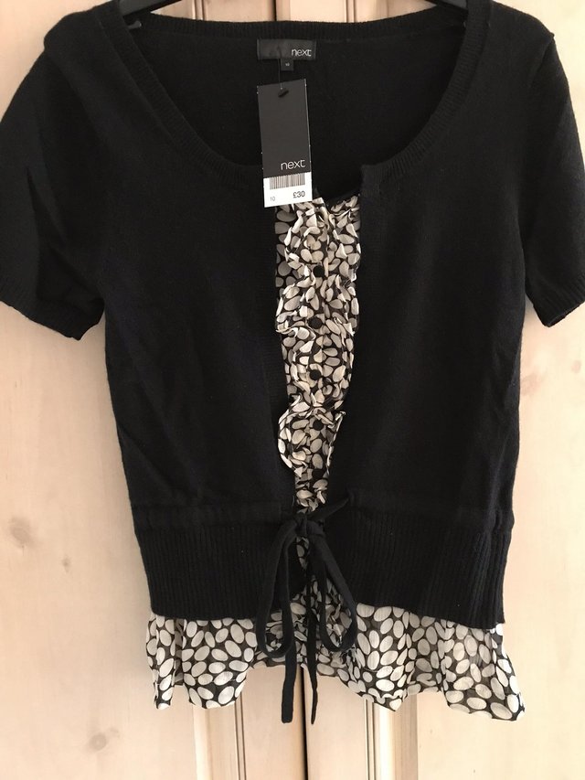 Image 2 of Next - New Black Cardigan top, blouse effect insert at front