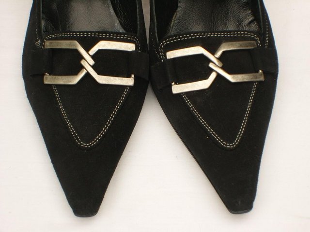 Image 5 of BUTTERFLY Black Suede Court Shoes – Size 4/37