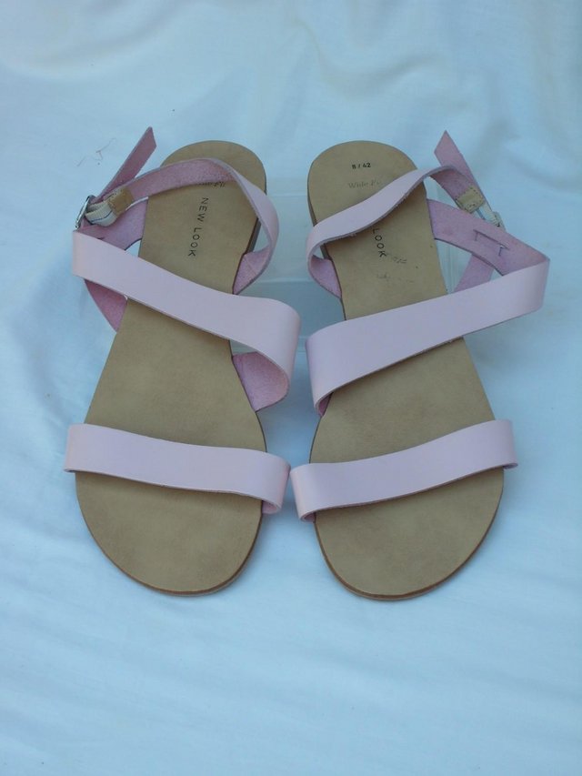 Image 4 of NEW LOOK Flat Pink Leather Sandals–Size 8/42