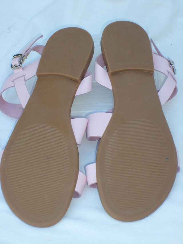 Image 5 of NEW LOOK Flat Pink Leather Sandals–Size 8/42