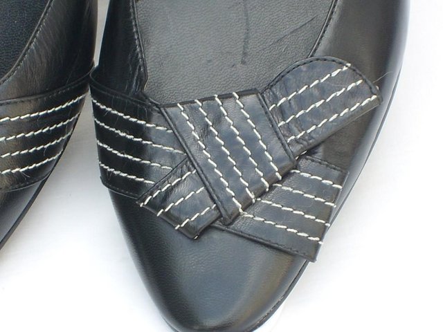Image 3 of NEXT Flat Black Leather Sling Back Shoes–Size 8/42 NEW!