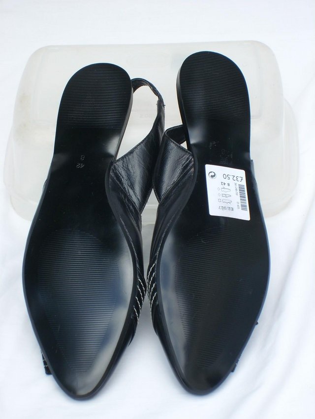 Image 5 of NEXT Flat Black Leather Sling Back Shoes–Size 8/42 NEW!