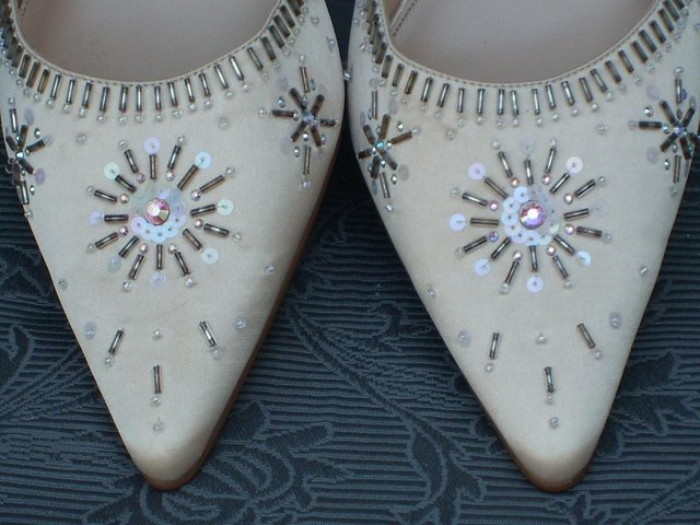 Image 3 of K SHOES Gold Satin Sling Back Shoes – Size 8/42 NEW!