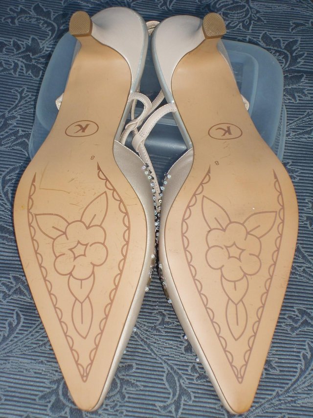 Image 4 of K SHOES Gold Satin Sling Back Shoes – Size 8/42 NEW!