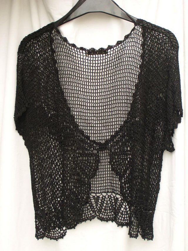 Image 4 of GEORGE Black Crochet Evening Cardigan - Size 16