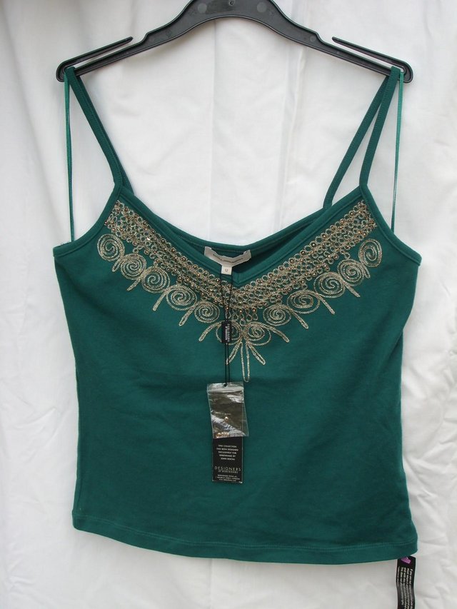 Image 5 of JOHN ROCHA Teal/Green & Gold Vest Top – Size 12 – NEW!