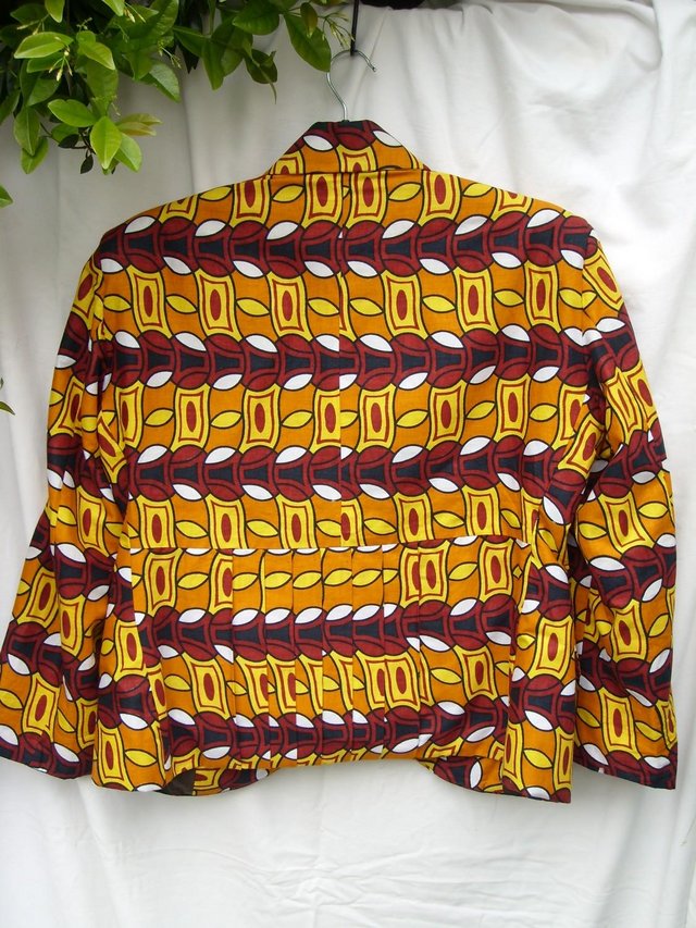 Image 5 of African Print Yellow Fitted Jacket - Size 14 - NEW