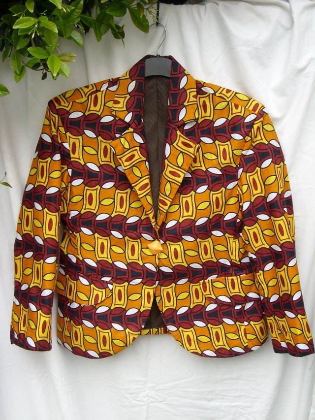 Image 6 of African Print Yellow Fitted Jacket - Size 14 - NEW