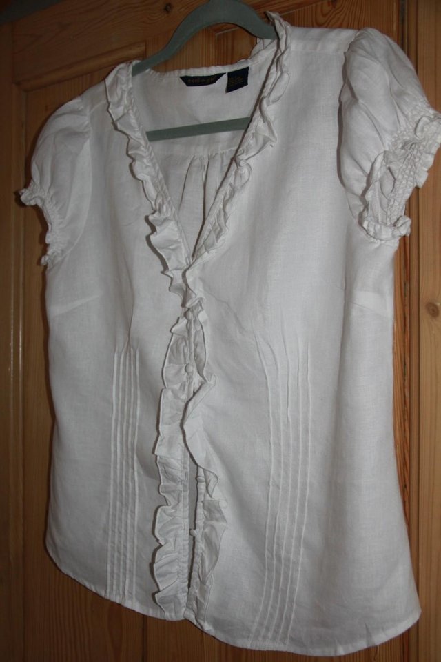 Image 5 of E-col-o-gie White Linen Shirt Top Size L