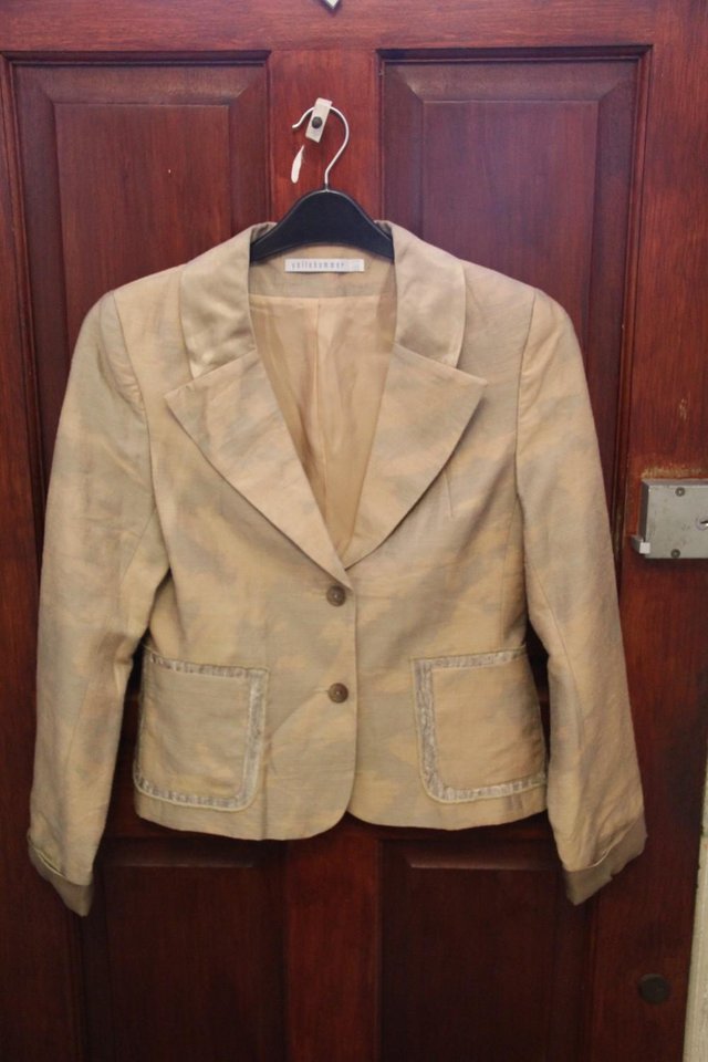 Preview of the first image of YELLOWHAMMER Gold Linen Mix Jacket - Size 12.