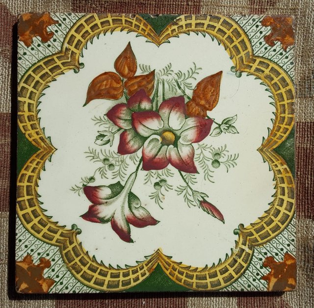 Image 2 of Antique/Vintage Wall Tile Of A Flower