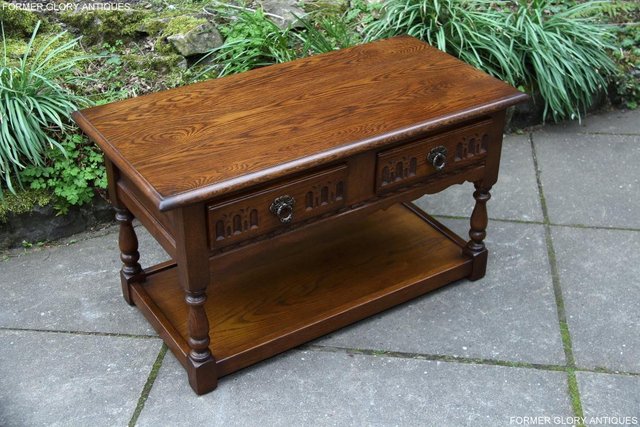 Image 3 of OLD CHARM LIGHT OAK TWO DRAWER OCCASIONAL COFFEE TABLE STAND