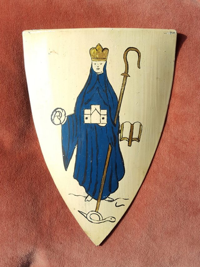 Preview of the first image of Unusual Vintage Small Hand Painted Shield.