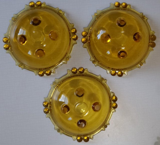 Preview of the first image of Art Deco amber glass serving bowl and 3 dessert bowls.