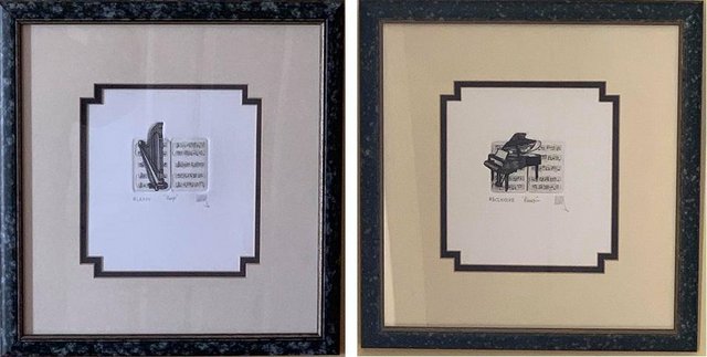 Preview of the first image of Set of 4 instrument etchings FRAMED.