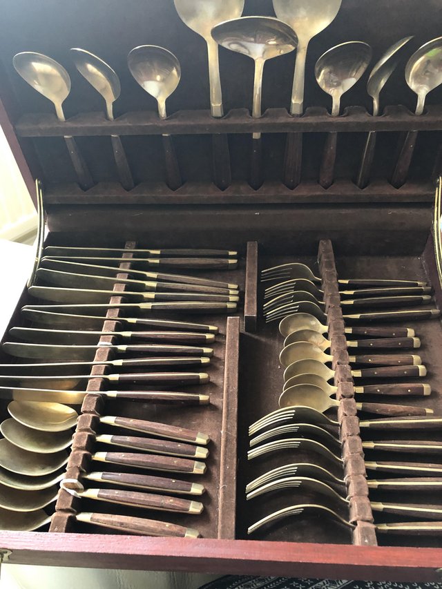 Image 3 of Bronze & Rosewood Cutlery in wooden case
