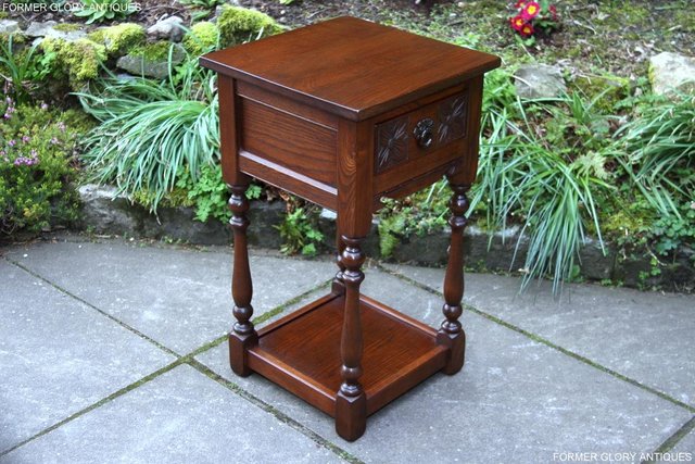 Image 2 of OLD CHARM TUDOR BROWN OAK HALL TABLE LAMP PLANT PHONE STAND