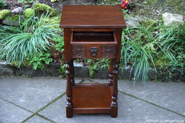 Image 4 of OLD CHARM TUDOR BROWN OAK HALL TABLE LAMP PLANT PHONE STAND