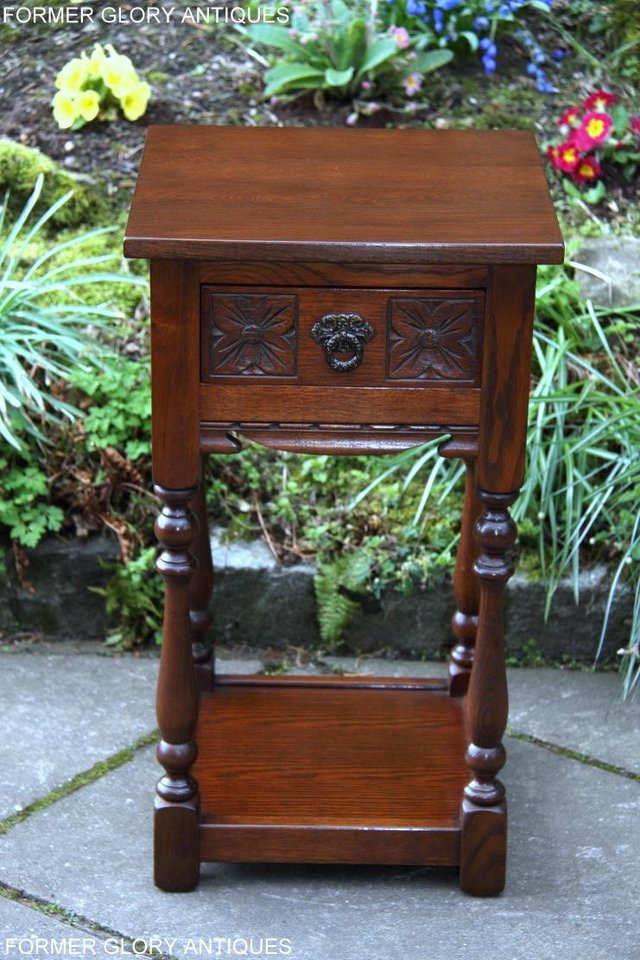 Image 7 of OLD CHARM TUDOR BROWN OAK HALL TABLE LAMP PLANT PHONE STAND