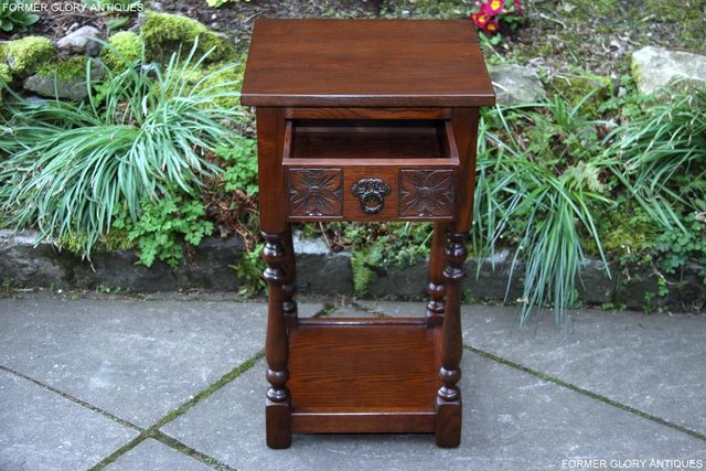 Image 11 of OLD CHARM TUDOR BROWN OAK HALL TABLE LAMP PLANT PHONE STAND