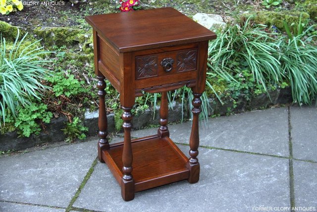 Image 13 of OLD CHARM TUDOR BROWN OAK HALL TABLE LAMP PLANT PHONE STAND