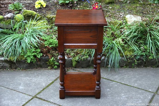 Image 14 of OLD CHARM TUDOR BROWN OAK HALL TABLE LAMP PLANT PHONE STAND
