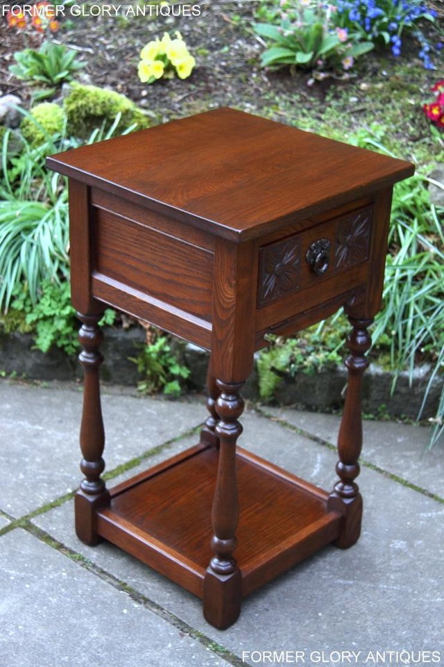 Image 17 of OLD CHARM TUDOR BROWN OAK HALL TABLE LAMP PLANT PHONE STAND