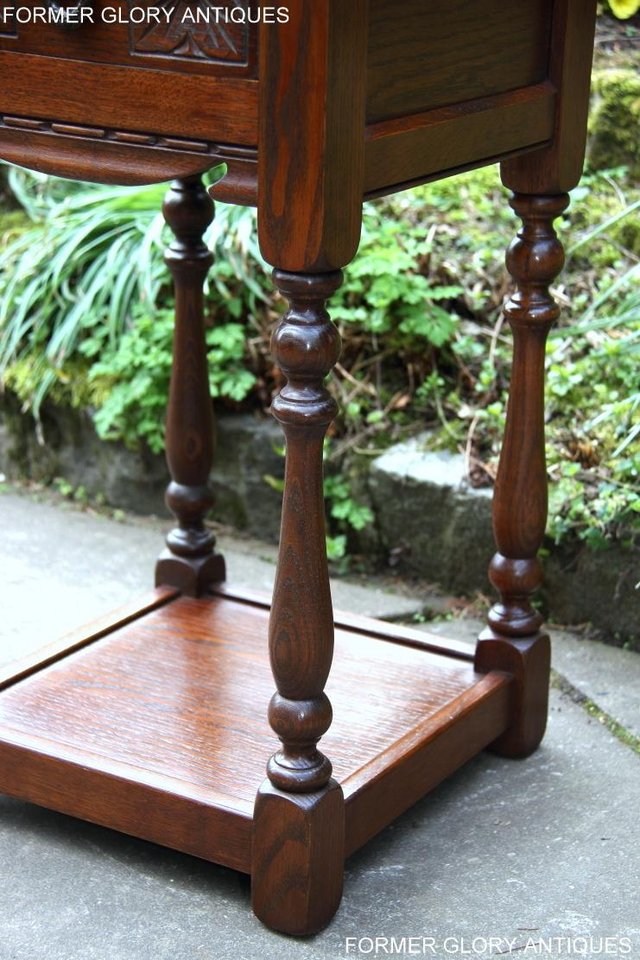 Image 19 of OLD CHARM TUDOR BROWN OAK HALL TABLE LAMP PLANT PHONE STAND