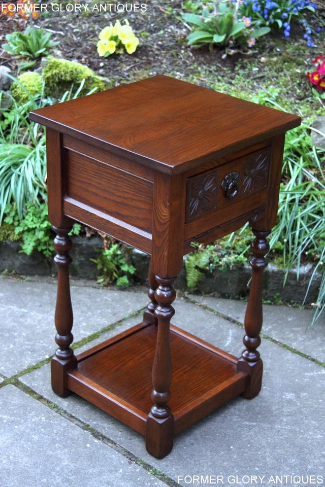 Image 20 of OLD CHARM TUDOR BROWN OAK HALL TABLE LAMP PLANT PHONE STAND