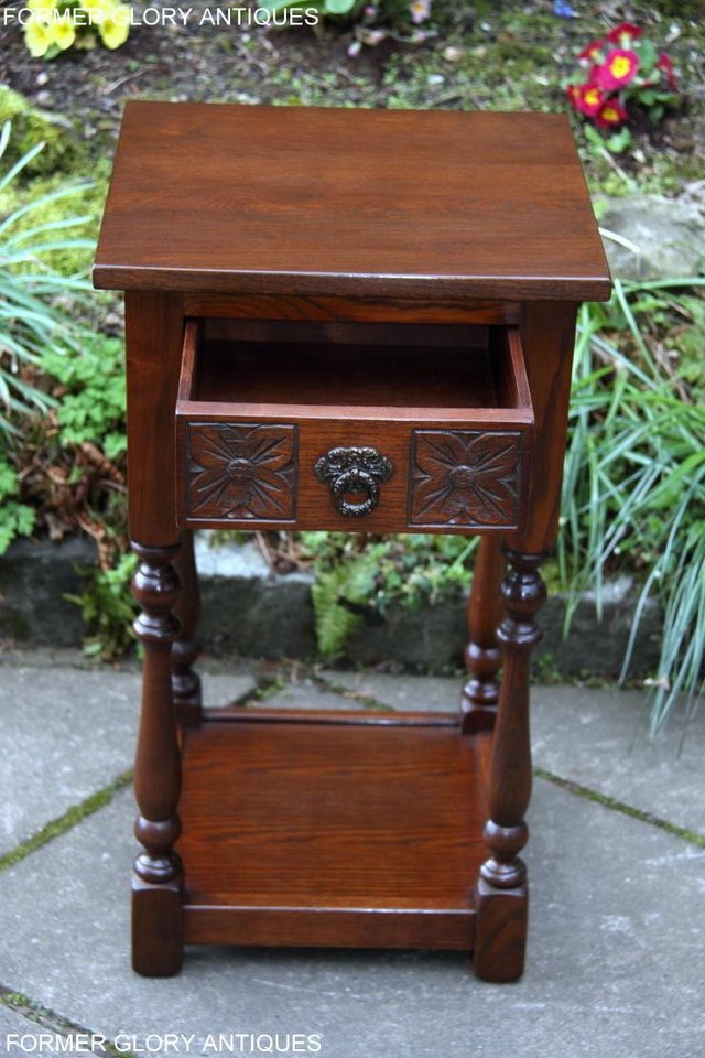 Image 22 of OLD CHARM TUDOR BROWN OAK HALL TABLE LAMP PLANT PHONE STAND