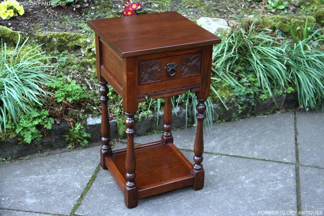 Image 25 of OLD CHARM TUDOR BROWN OAK HALL TABLE LAMP PLANT PHONE STAND
