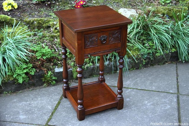 Image 31 of OLD CHARM TUDOR BROWN OAK HALL TABLE LAMP PLANT PHONE STAND