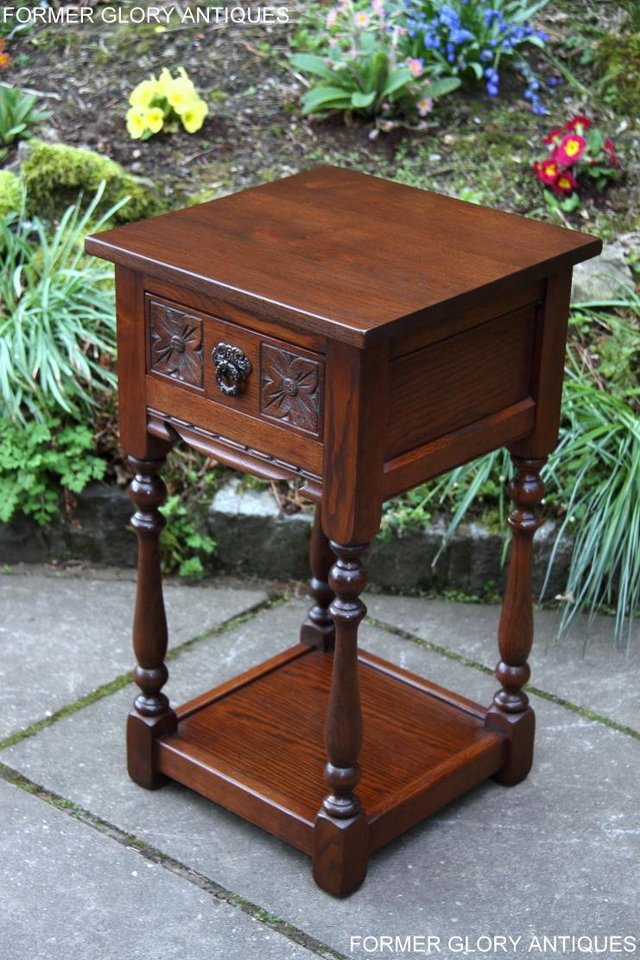 Image 33 of OLD CHARM TUDOR BROWN OAK HALL TABLE LAMP PLANT PHONE STAND