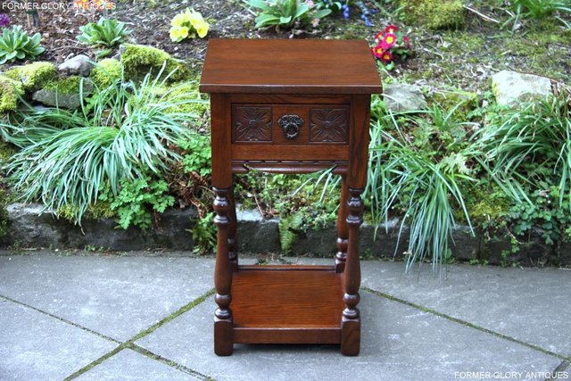 Image 36 of OLD CHARM TUDOR BROWN OAK HALL TABLE LAMP PLANT PHONE STAND