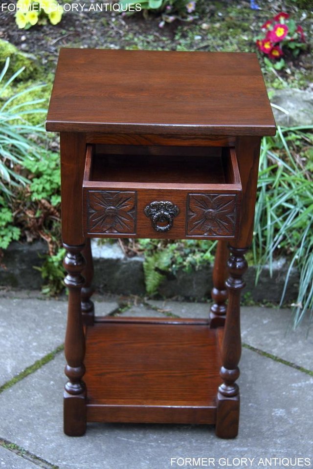 Image 40 of OLD CHARM TUDOR BROWN OAK HALL TABLE LAMP PLANT PHONE STAND