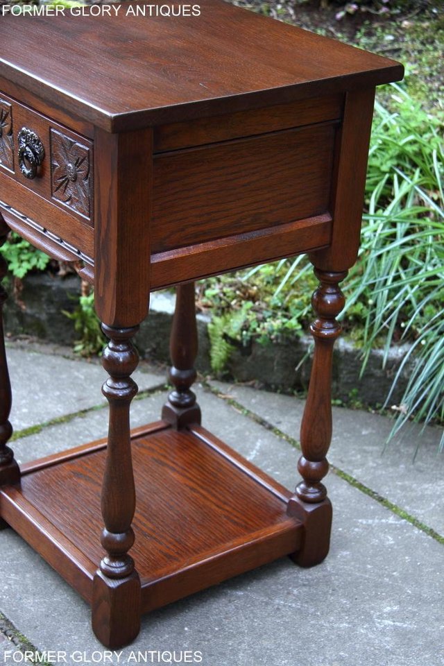 Image 46 of OLD CHARM TUDOR BROWN OAK HALL TABLE LAMP PLANT PHONE STAND