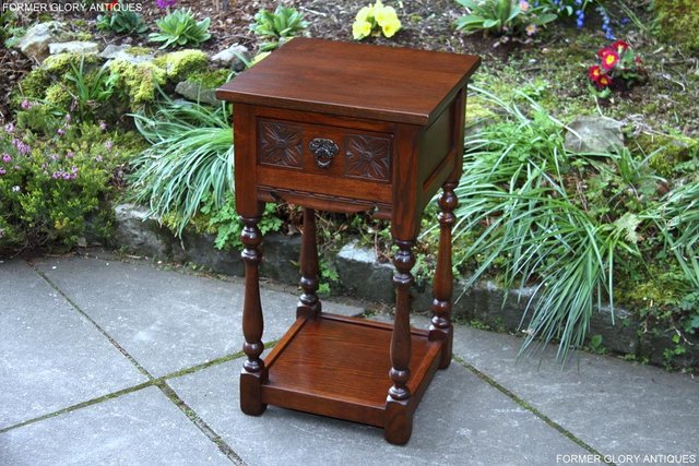 Image 48 of OLD CHARM TUDOR BROWN OAK HALL TABLE LAMP PLANT PHONE STAND