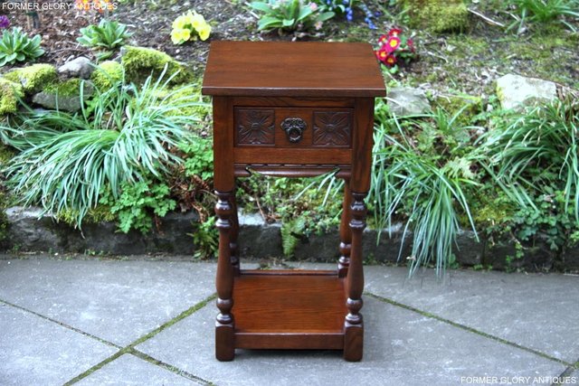 Image 49 of OLD CHARM TUDOR BROWN OAK HALL TABLE LAMP PLANT PHONE STAND