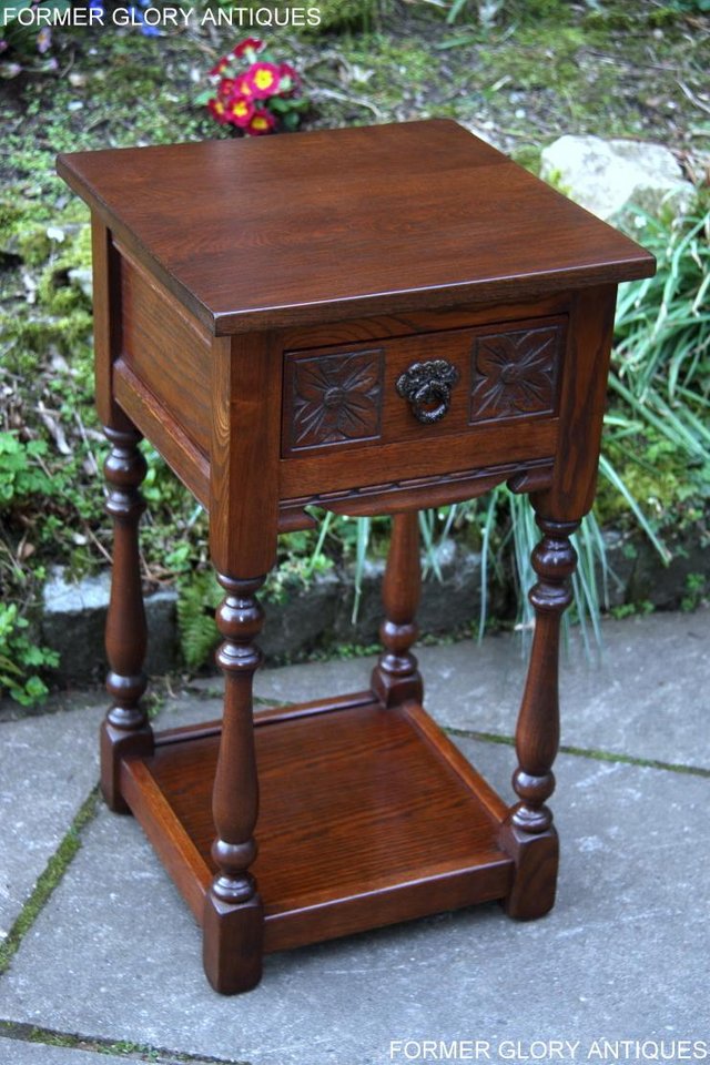 Image 51 of OLD CHARM TUDOR BROWN OAK HALL TABLE LAMP PLANT PHONE STAND