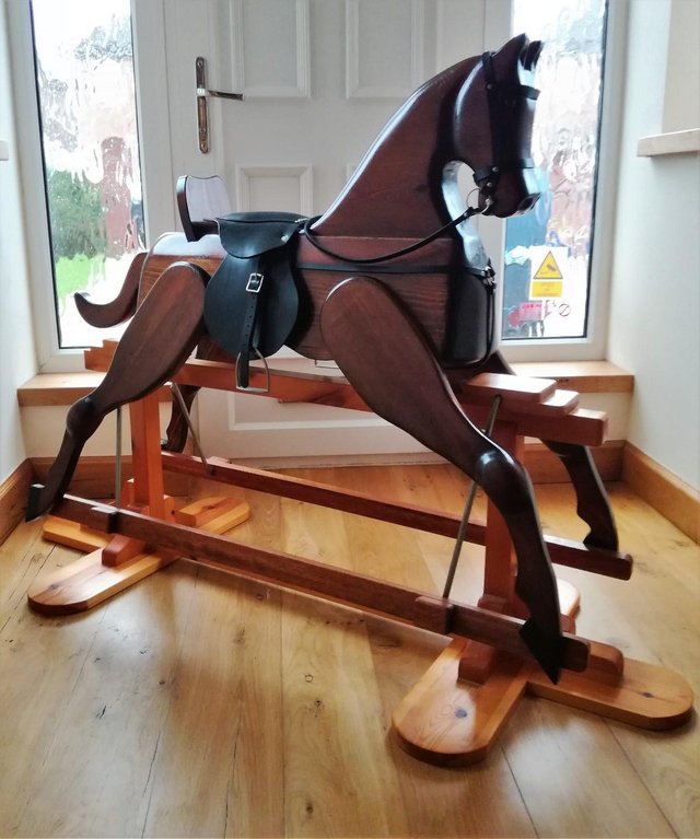 Image 2 of VINTAGE WOODEN ROCKING HORSE Tackle Bridle Stirrup Craft Toy