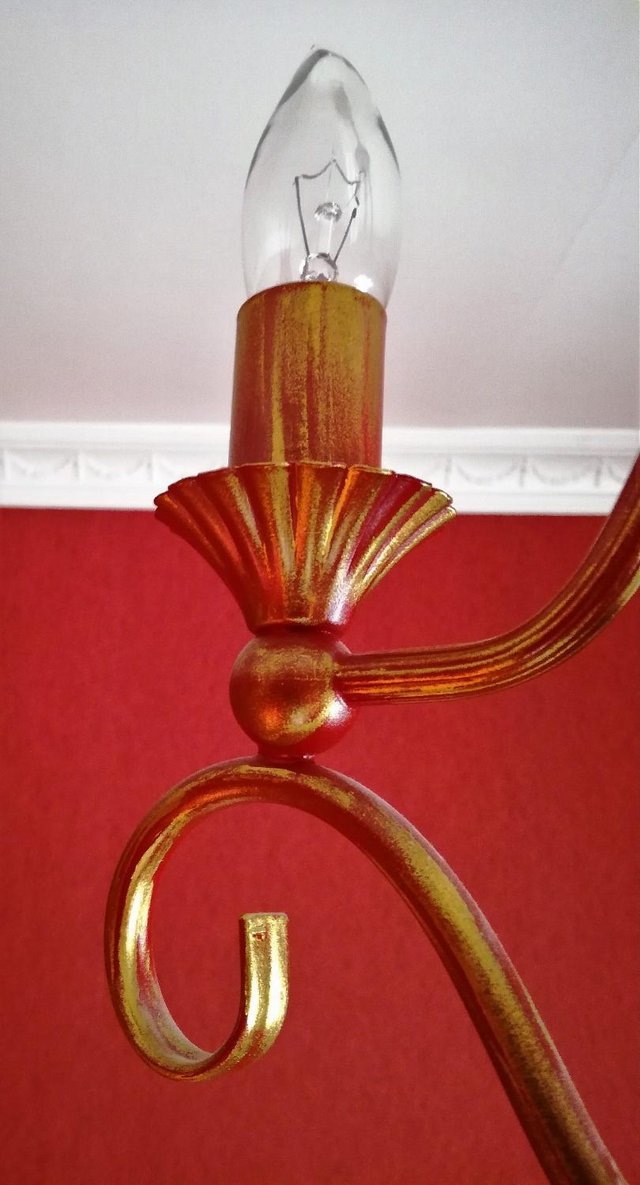 Image 2 of CHANDELIERS LIGHTING 3 ARM Red Gold Metal Leaf Filigree