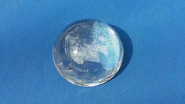 Preview of the first image of Edinburgh Crystal Small Glass Paperweight Clear Map Scotland.