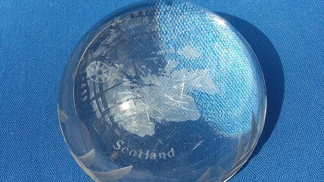 Image 2 of Edinburgh Crystal Small Glass Paperweight Clear Map Scotland