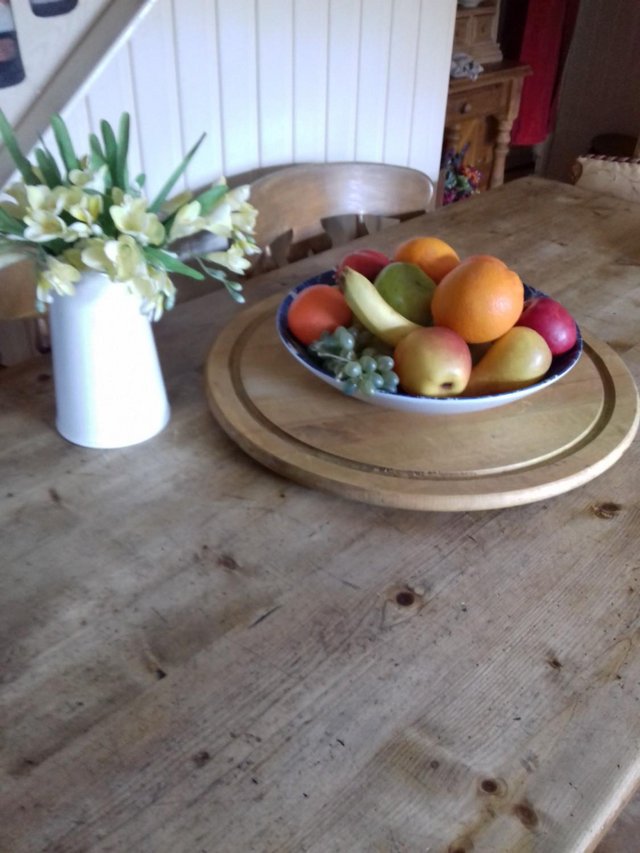 Image 2 of dining...table..pine..lazy.susan..food.sharing