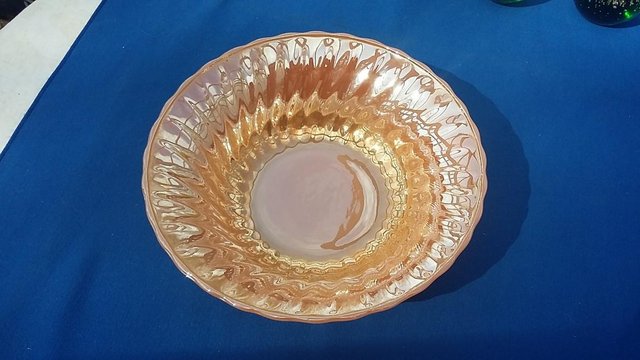 Preview of the first image of Vintage 1960s Anchor Hocking Fire King Peach Luster Bowl.
