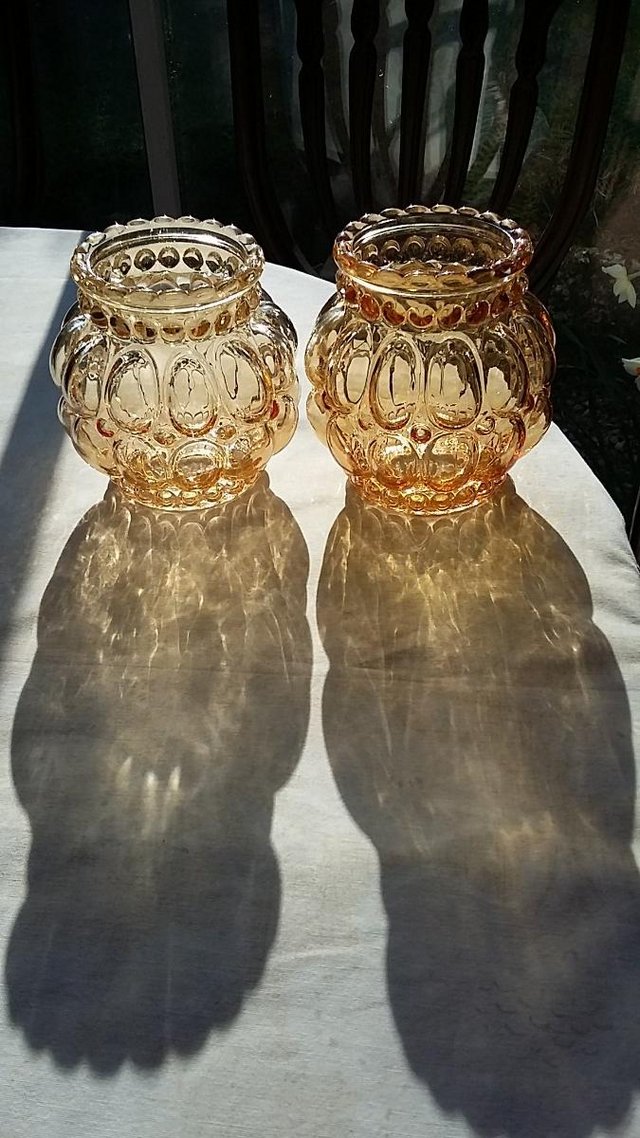 Image 4 of Pair of Vintage Retro Small Amber Bubble Lamp Shades